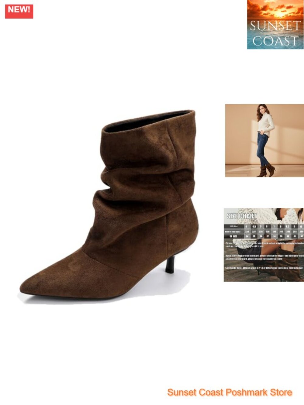 Faux Suede Slouch Ankle Boots Pointed Toe Kitten Heel Pull On Dress Boot